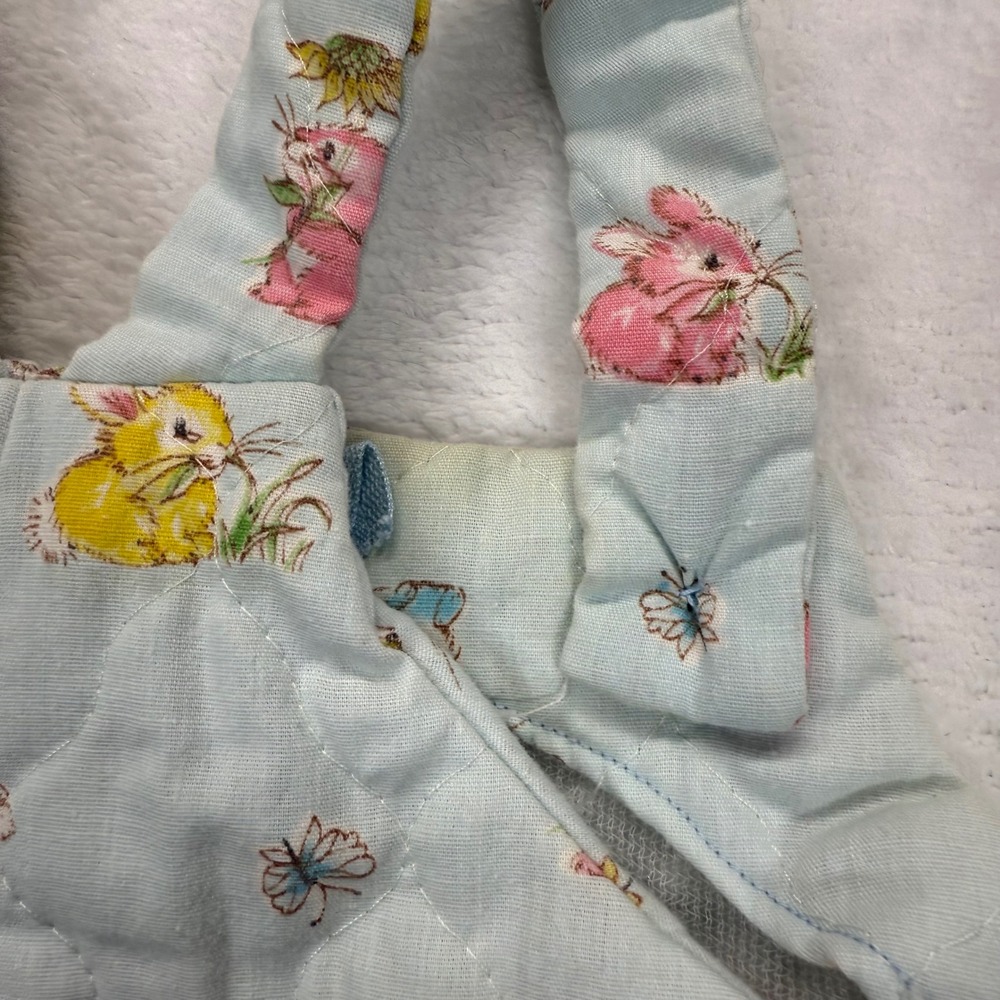 Vintage Quilted Overalls Bunny Print Zip Up Sleeveless Jumpsuit Romper Kids READ - Picture 6 of 8